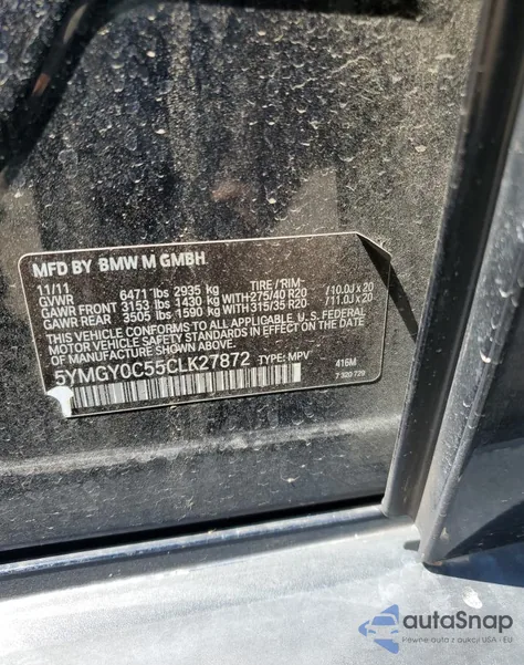 2012 BMW X5 M z USA, uszkodzony, nr VIN 5YMGY0C55CLK27872